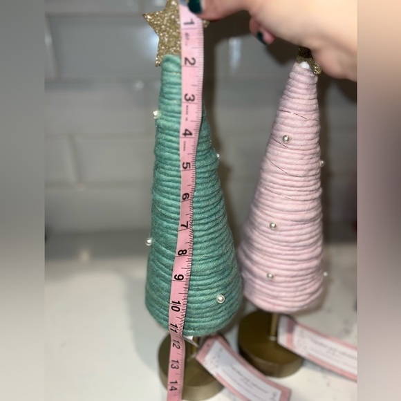 Tik Tok Viral Cupcakes & Cashmere Wicked Pink Green Pearl Xmas Trees Set of 2 - Picture 6 of 6